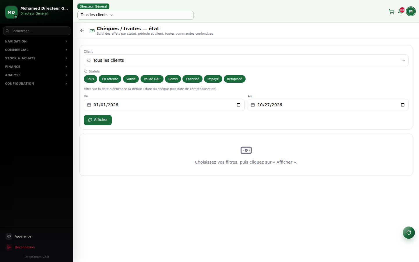 Capture du module Chèques et traites dans DeepComm
