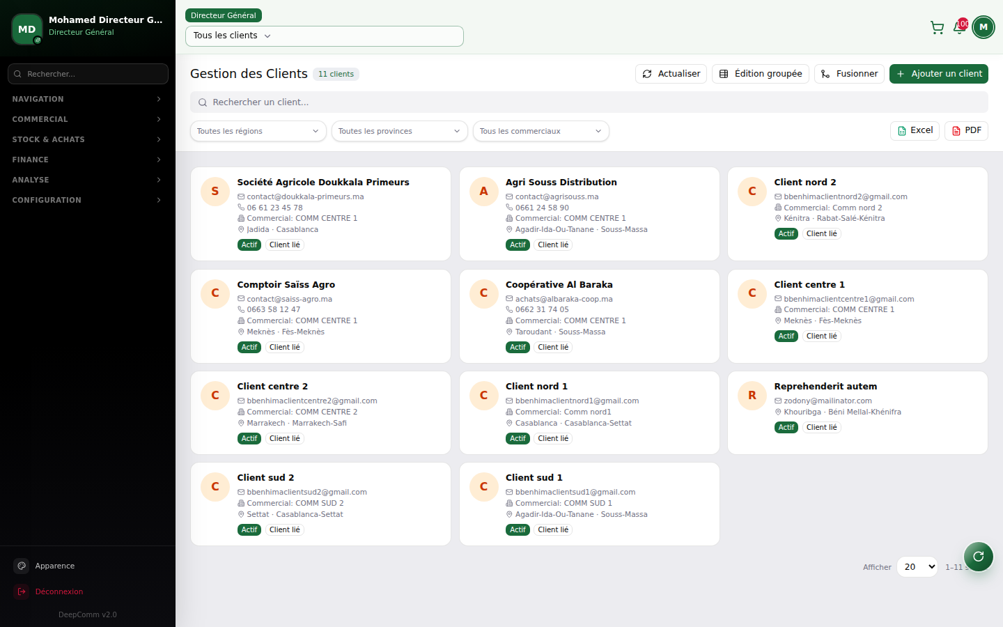 Capture du module Clients dans DeepComm