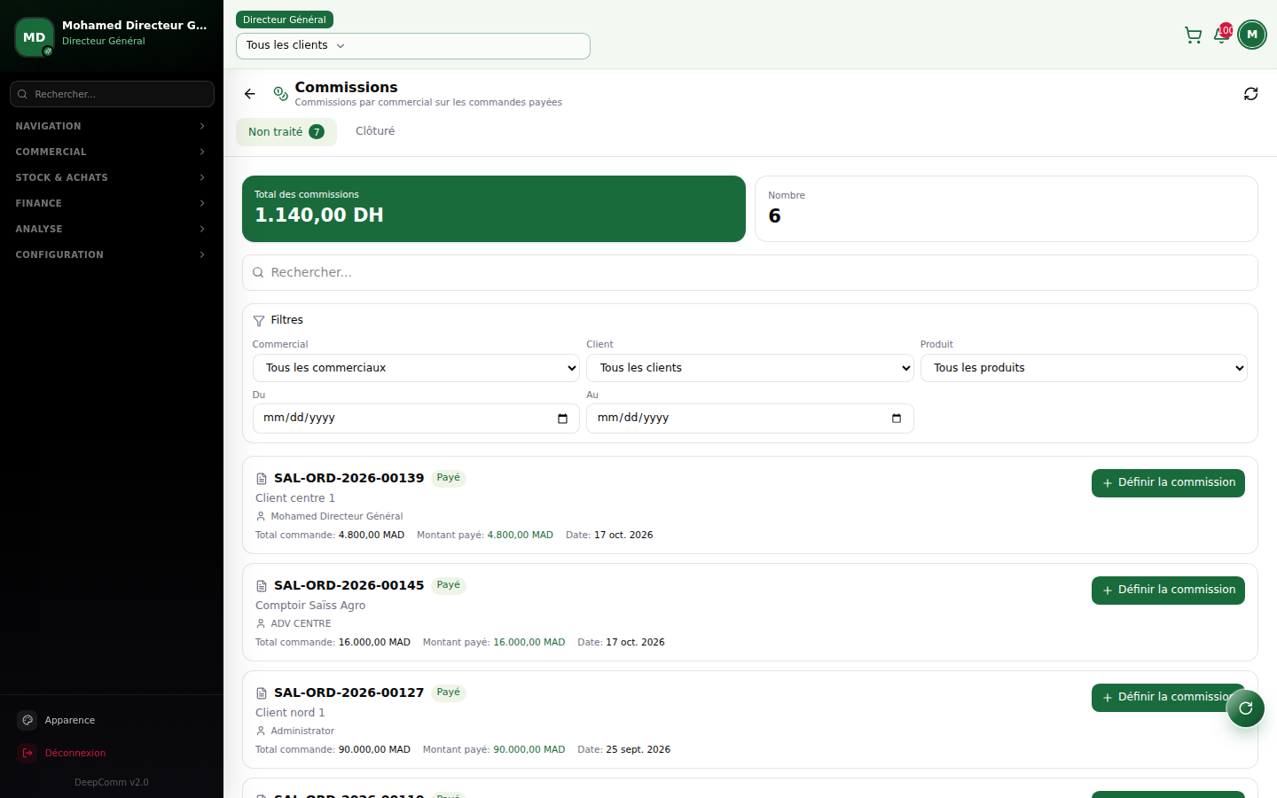Capture du module Commissions dans DeepComm