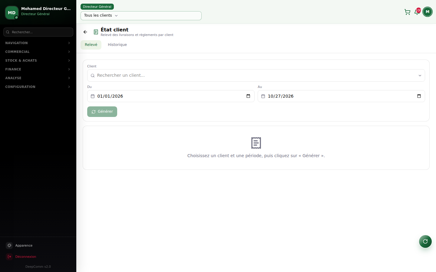 Capture du module État client dans DeepComm