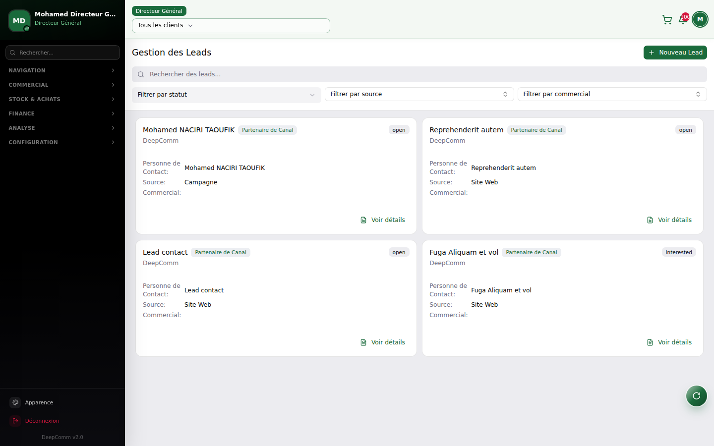 Capture du module Prospects dans DeepComm