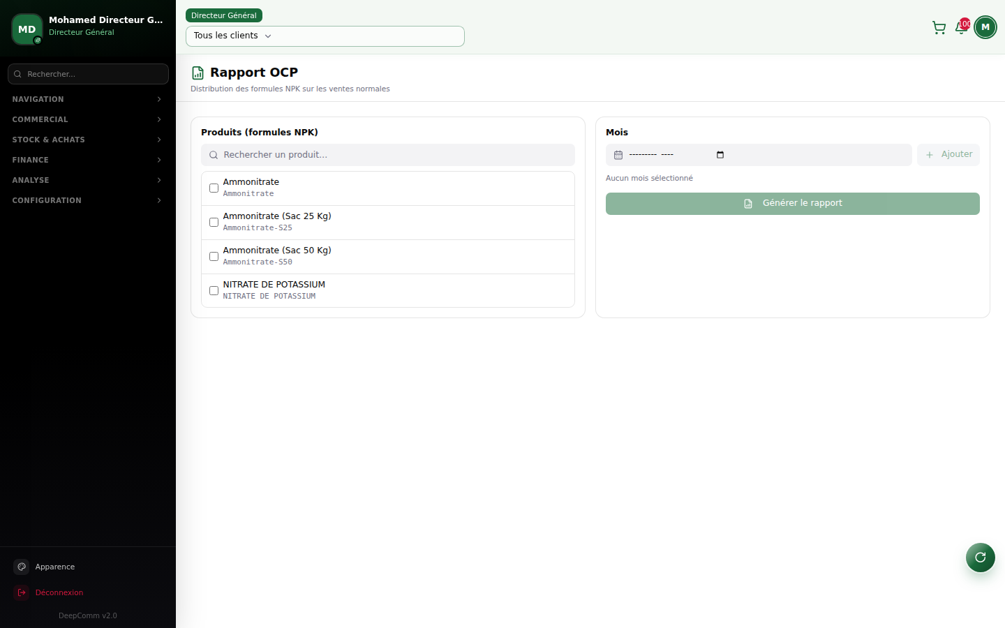 Capture du module Rapport OCP dans DeepComm