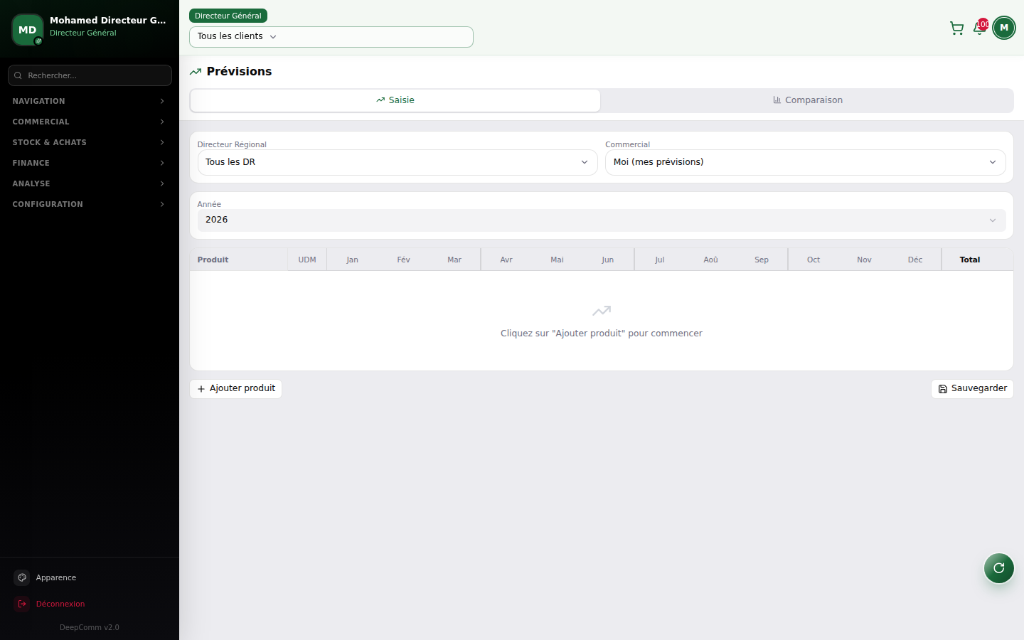 Capture du module Prévisions dans DeepComm