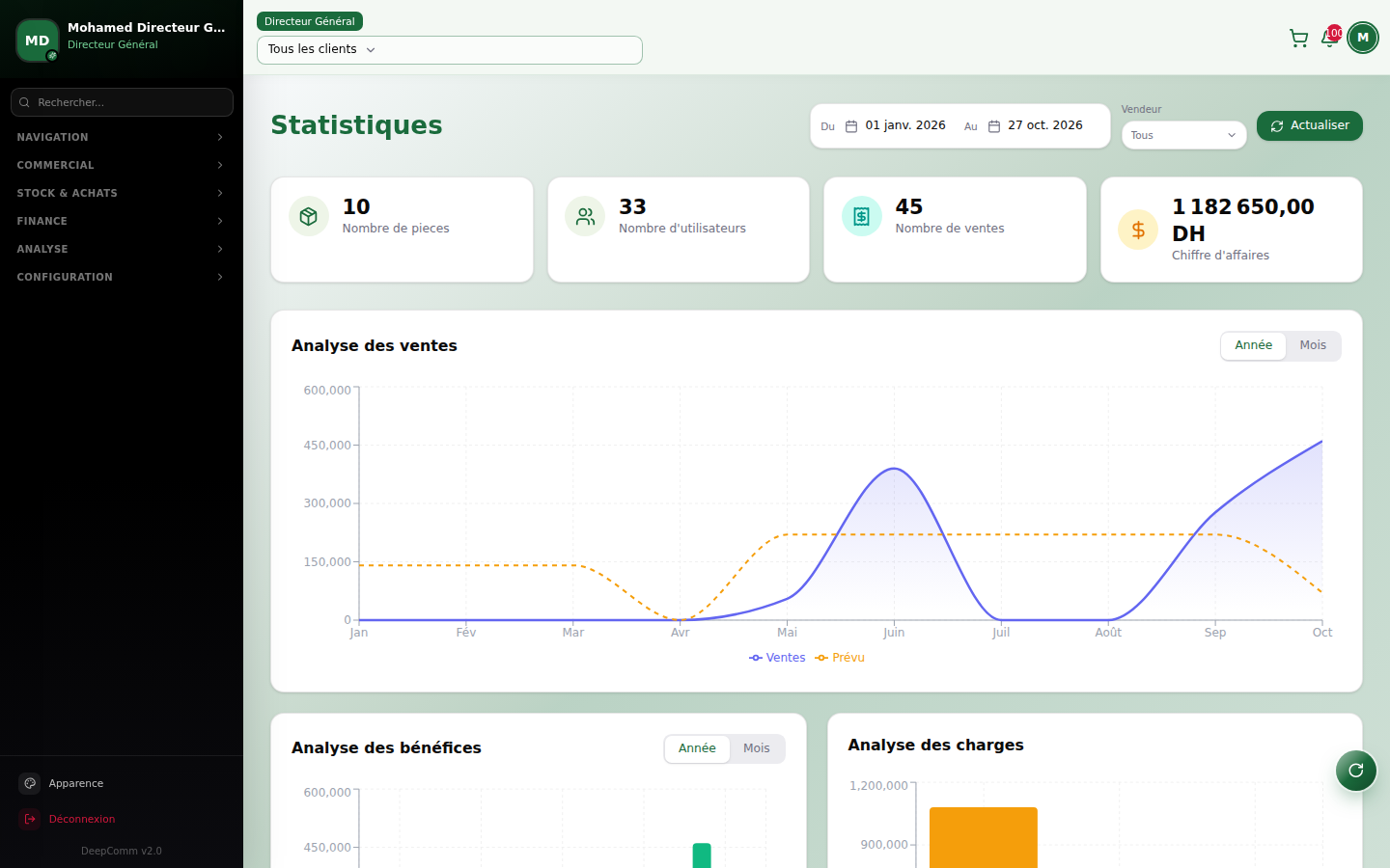 Capture du module Statistiques dans DeepComm