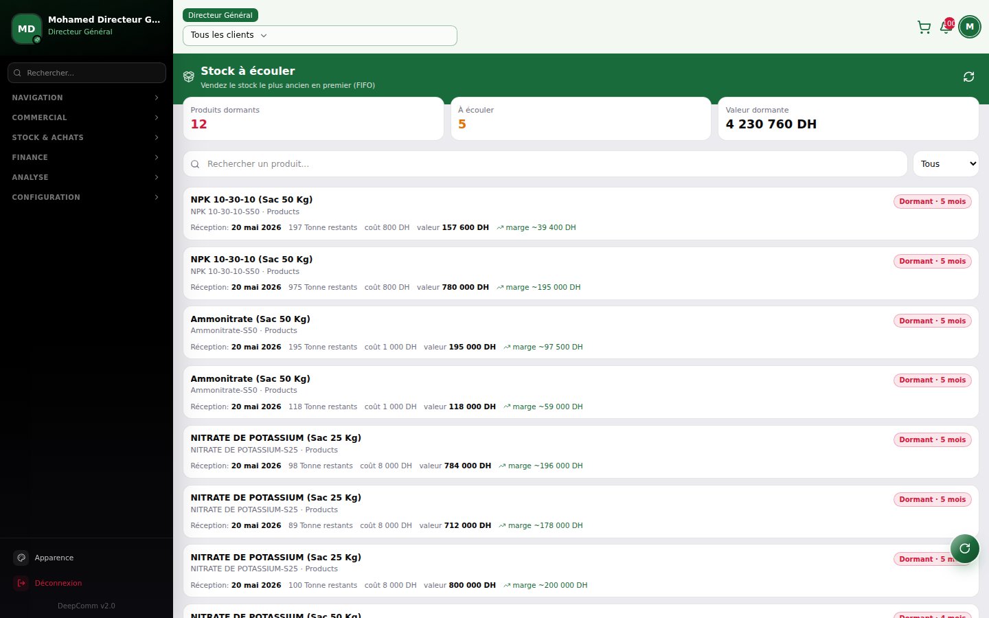 Capture du module Stock à écouler (recommandation FIFO) dans DeepComm
