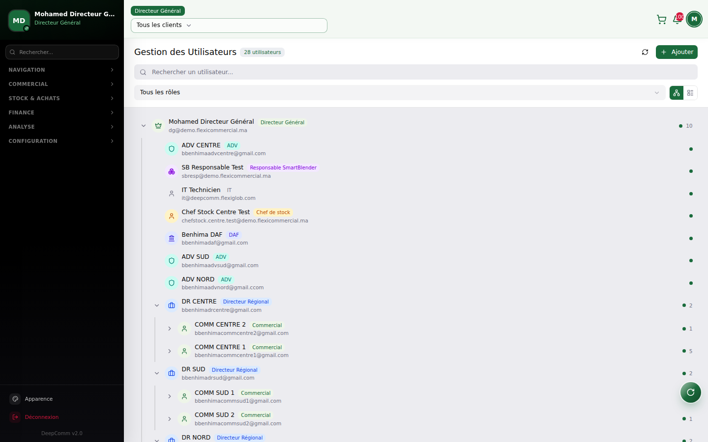 Capture du module Utilisateurs dans DeepComm